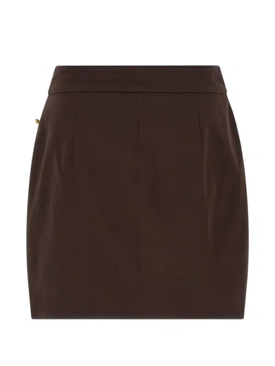 Elisabetta Franchi Asymmetrical Jewel-button Mini Skirt In Brown