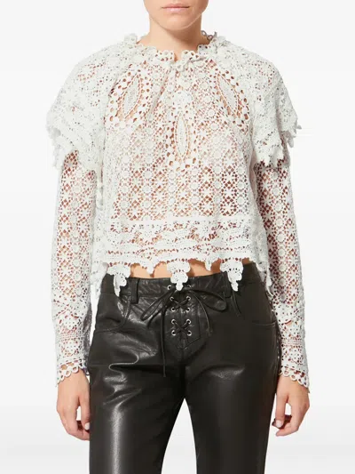 Isabel Marant Hyliana Knit Cotton Lace Top In White