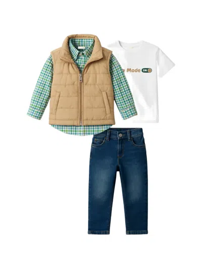 Mininio Button-fastening Trousers Set (set Of Four) In Green