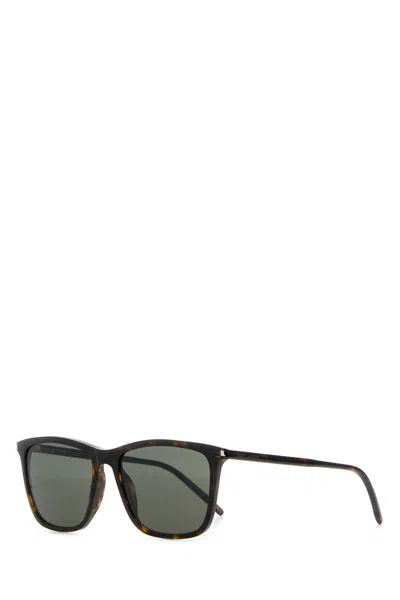 Saint Laurent Square Frame Tortoiseshell Pattern Sunglasses In Brown