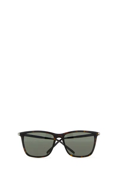 Saint Laurent Square Frame Tortoiseshell Pattern Sunglasses In Brown