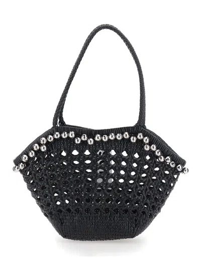 Osoi Lip Woven Bead-embellished Shoulder Bag In Black