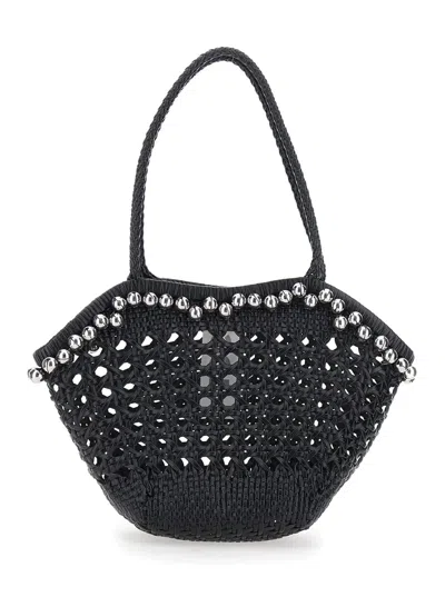 Osoi Lip Woven Bead-embellished Shoulder Bag In Black