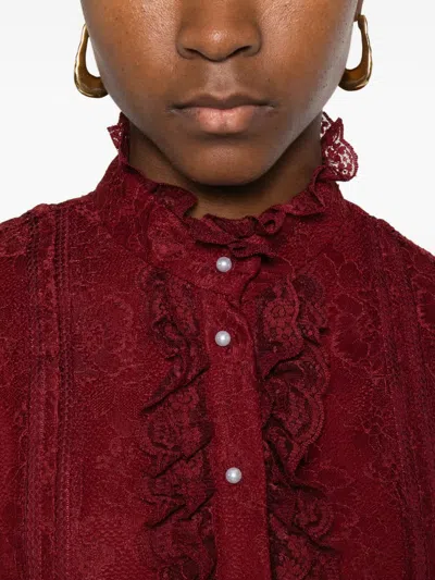 Alice And Olivia Eugenia Embroidered Blouse In Burgundy