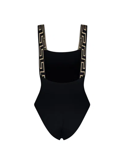 Versace One Piece Swimsuit With Greek Border In Black
