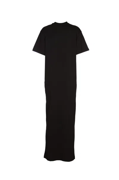 Msgm Crew Neck Long Dress With Side Slit In Black
