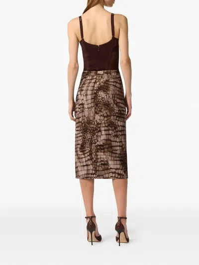 Elisabetta Franchi Alligator-patterned Midi Skirt In Brown
