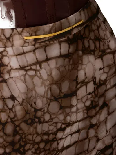 Elisabetta Franchi Alligator-patterned Midi Skirt In Brown