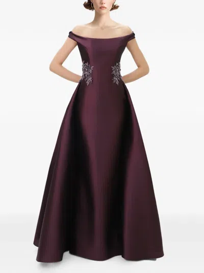 Gemy Maalouf Off-shoulder Beaded Gown In Brown