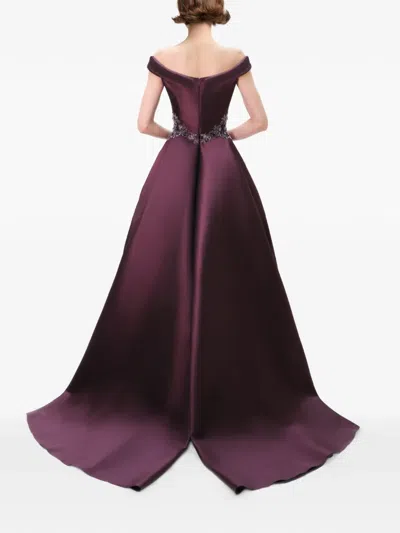 Gemy Maalouf Off-shoulder Beaded Gown In Brown