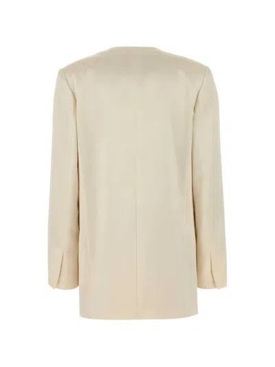 Alberta Ferretti Satin Blazer Double Breasted Button Detailing Pockets In Neutral