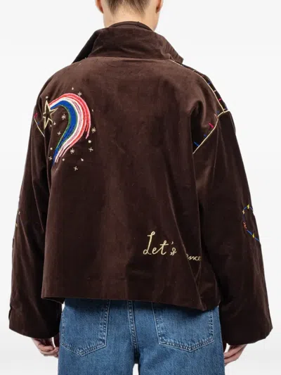Fish Club Embroidery Patchwork Jacket In Brown