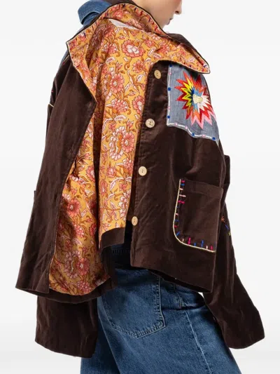 Fish Club Embroidery Patchwork Jacket In Brown