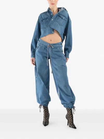 Greg Lauren Drawstring Wide-leg Trousers In Blue