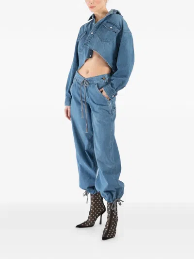 Greg Lauren Drawstring Wide-leg Trousers In Blue