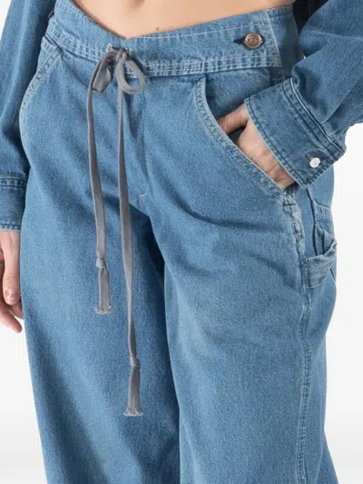 Greg Lauren Drawstring Wide-leg Trousers In Blue