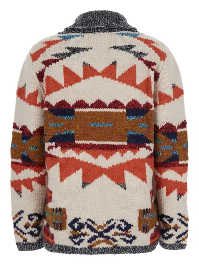 Frantic Multicolor Cardigan With Front Zip Closure And All-over Geometric Motif In Neutral