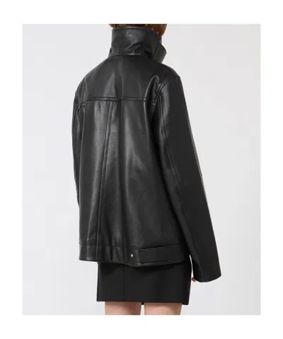 Sportmax Long-sleeved Leather Jacket In Black