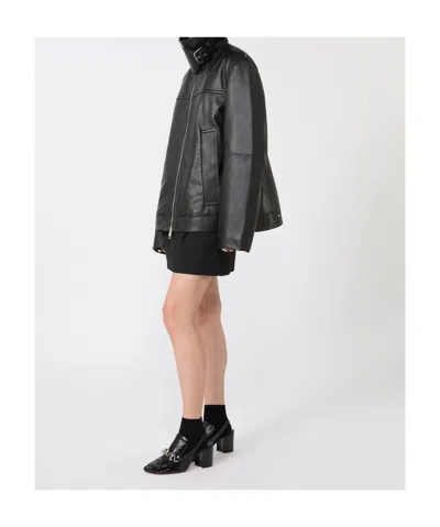 Sportmax Long-sleeved Leather Jacket In Black