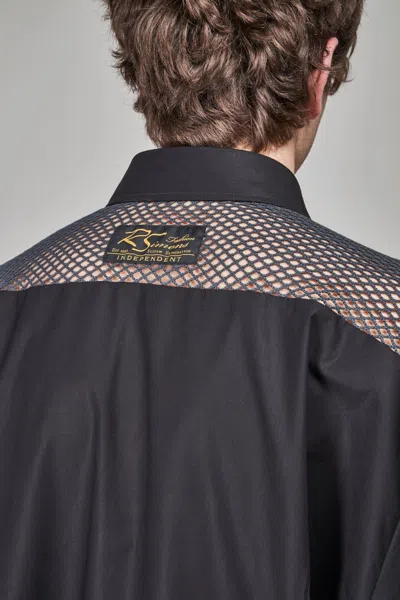 Raf Simons Classic Shirt With Net Insert, Black Dark Grey In Black