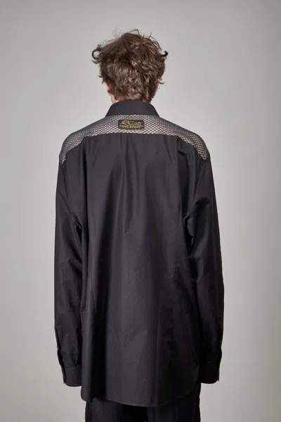 Raf Simons Classic Shirt With Net Insert, Black Dark Grey In Black