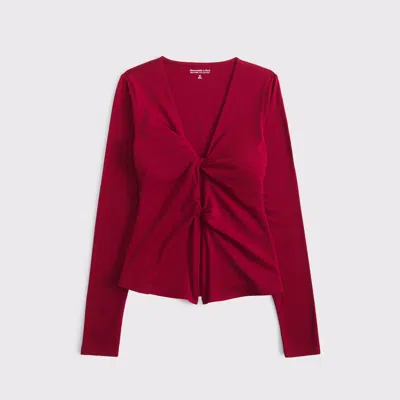 Abercrombie & Fitch Bra-free Long-sleeve Twist Cutout Top In Red