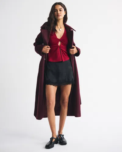 Abercrombie & Fitch Bra-free Long-sleeve Twist Cutout Top In Red