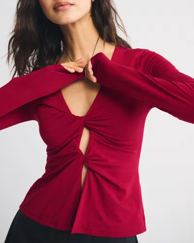 Abercrombie & Fitch Bra-free Long-sleeve Twist Cutout Top In Red