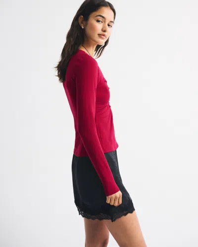 Abercrombie & Fitch Bra-free Long-sleeve Twist Cutout Top In Red