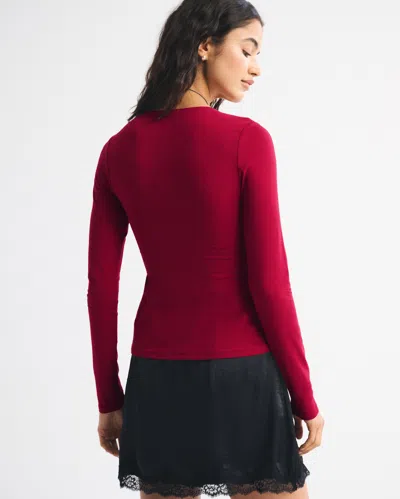 Abercrombie & Fitch Bra-free Long-sleeve Twist Cutout Top In Red