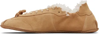 Abra Tan Shearling Ballerina Sneakers In Brown