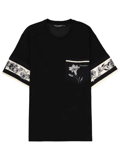 Dolce & Gabbana Cotton And Silk T-shirt With Print In Black
