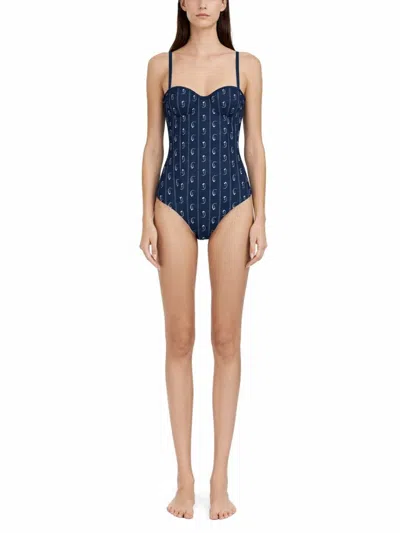 Tory Burch Underwired Swimsuit Adjustable Straps Patterned In Blue