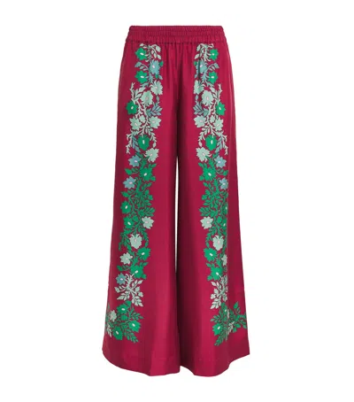 La Doublej Palazzo Printed Silk Wide-leg Pants In Pink
