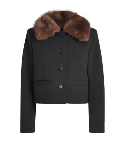 Maje Cropped Removable-collar Pea Coat In Black