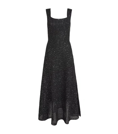 Maje Womens Black Square-neck Rhinestone-embellished Knitted Maxi Dress