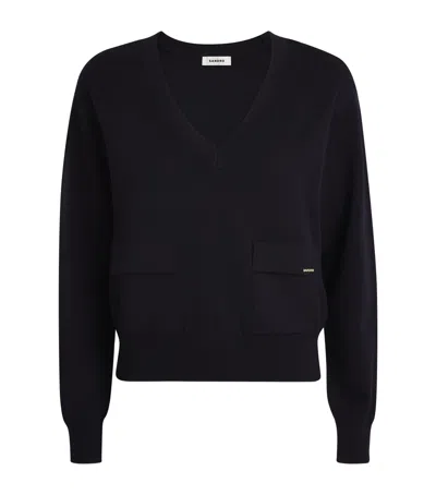 Sandro V-neck Wool Sweater In Blue