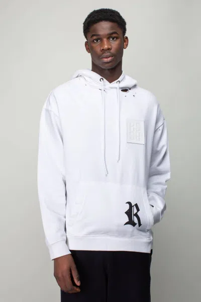 Raf Simons Destroyed Regular Fit Hoodie With R Print In White
