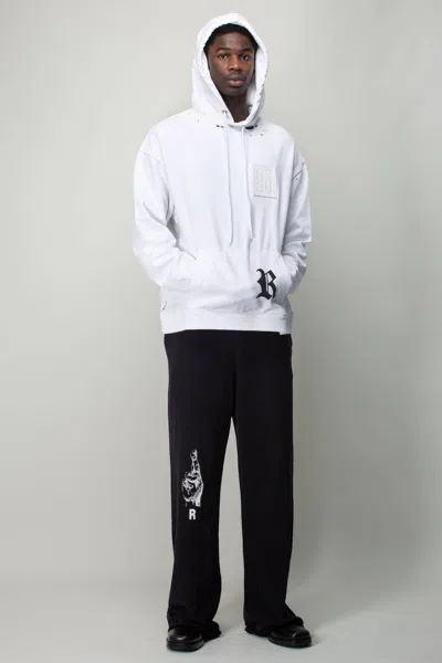 Raf Simons Destroyed Regular Fit Hoodie With R Print In White