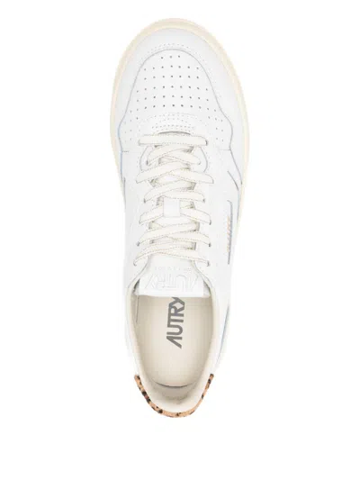 Autry Medalist Platform Sneakers In White And Leopard Leather In White