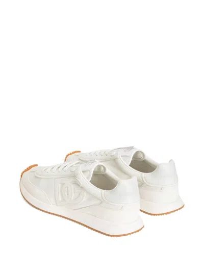 Dolce & Gabbana Men White Low Top Sneakers With Logo Patch On Tongue And Side In Leather Man
