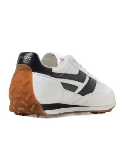 Tom Ford Low-profile White Sneakers With Black Leather Accents In Animal Print