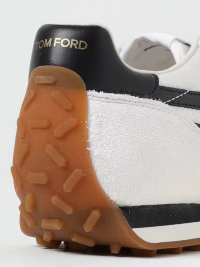 Tom Ford Low-profile White Sneakers With Black Leather Accents In Animal Print