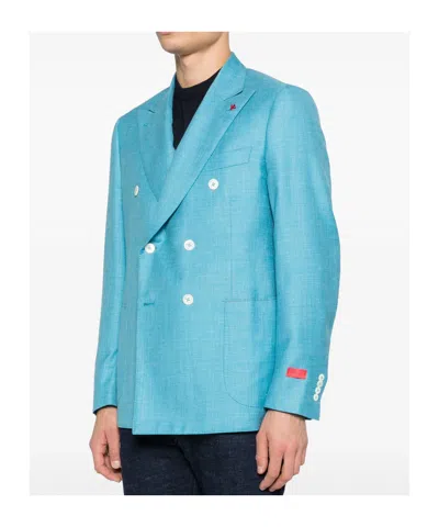 Isaia Long-sleeved Suit Jacket In Blue
