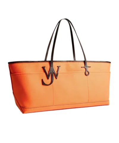 Jw Anderson Stretch Anchor Canvas  Leather Tote In Orange In Orange