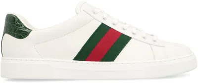 Gucci Ace Leather Sneakers With Lateral Web Band In Multi