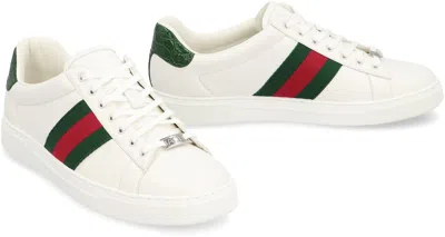 Gucci Ace Leather Sneakers With Lateral Web Band In Multi