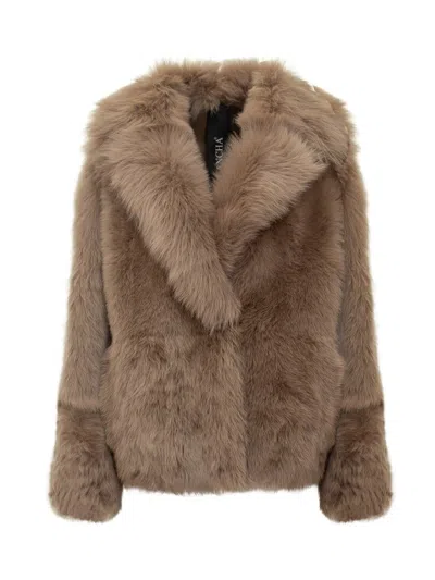 Blancha Brown Fur Jacket In Multi