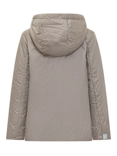 Max Mara The Cube Max Mara Short Beige Hooded Down Jacket In Gray