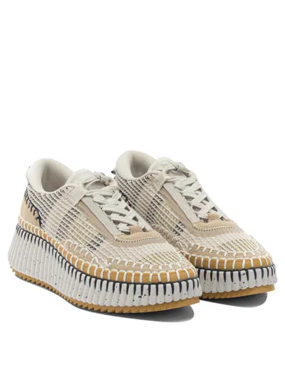 Chloé Chloe Nama Whipstitch-trim Low Top Sneaker In Neutral